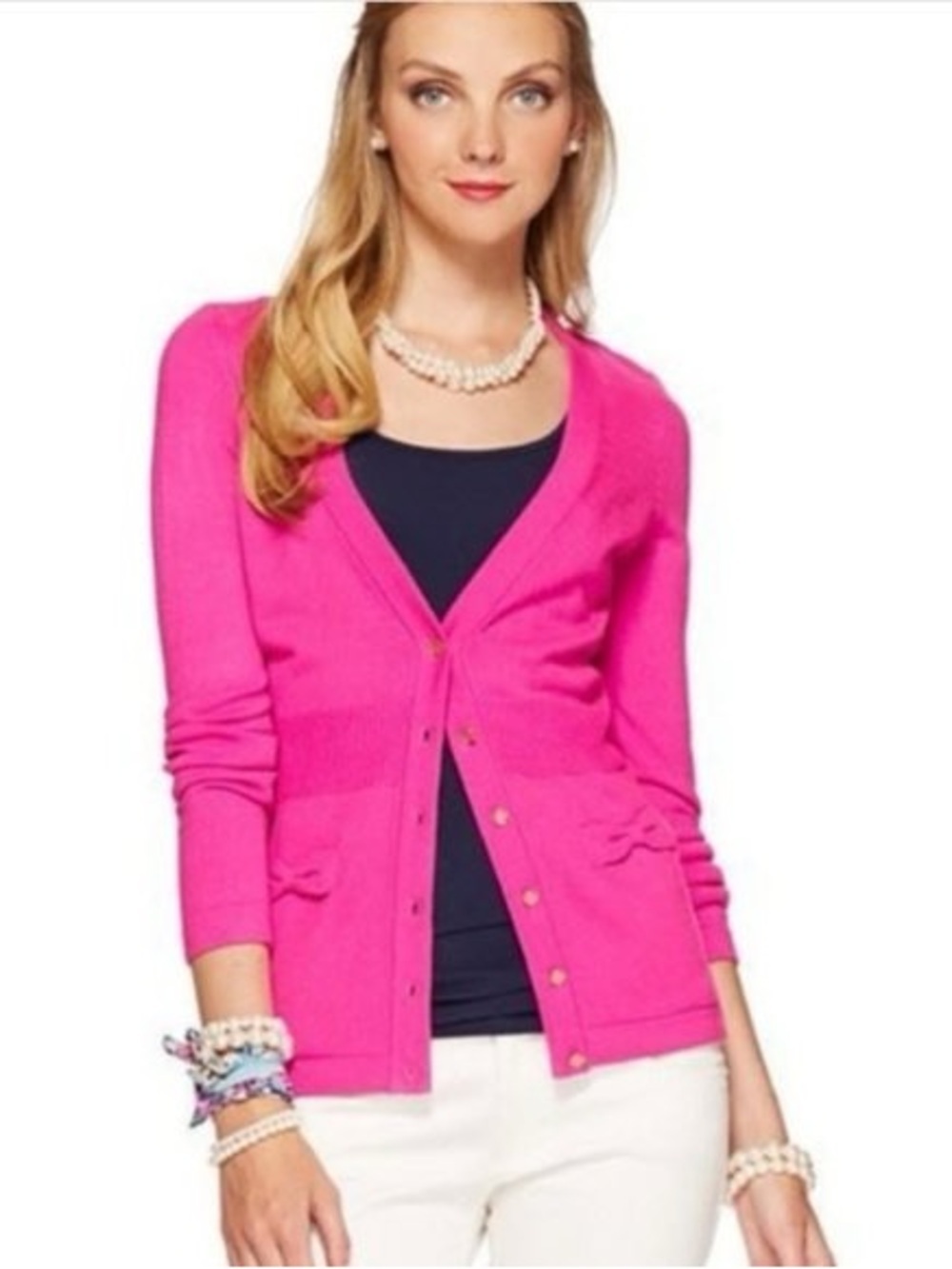 Lilly Pulitzer Daisy Cardigan Mambo Hot Pink Fuchsia V-neck Golden Buttons -M